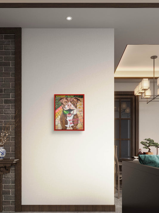 Beware of Dog original painting displayed in an interior