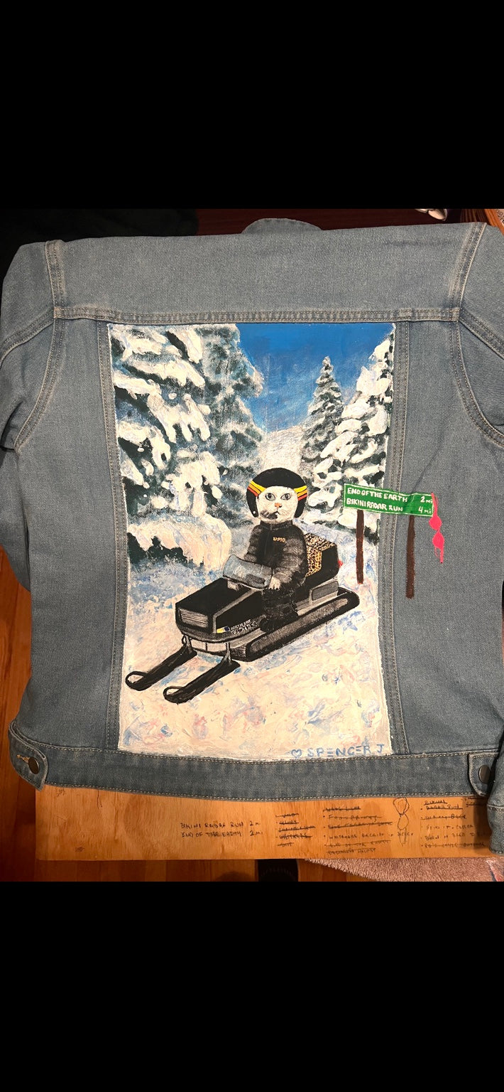Sheila snowmobile painted denim jacket back