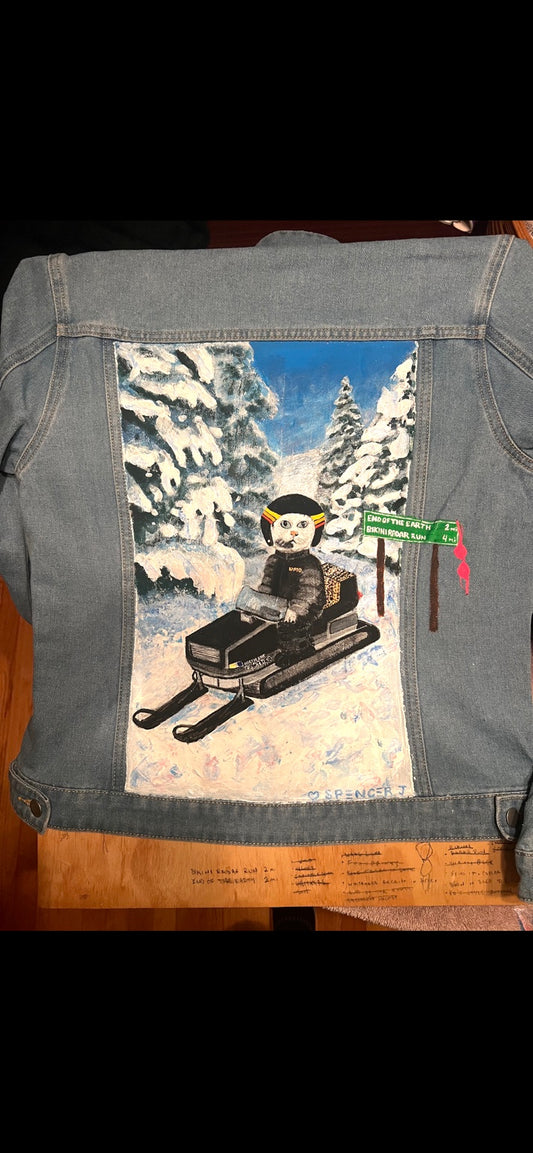 Sheila snowmobile painted denim jacket back