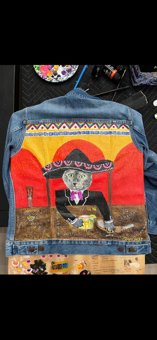 Keep the Car Running painted denim jacket