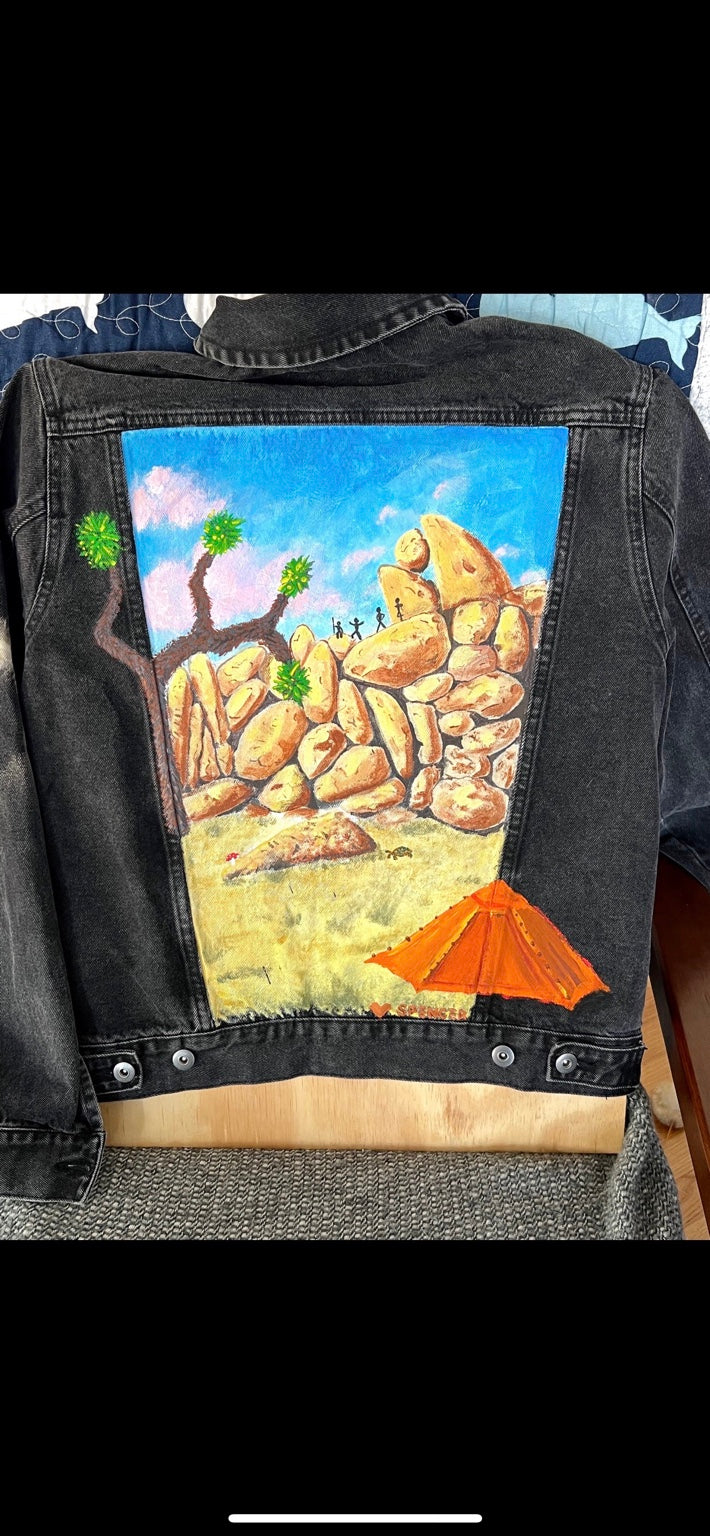 Fish Rock painted jean jacket back