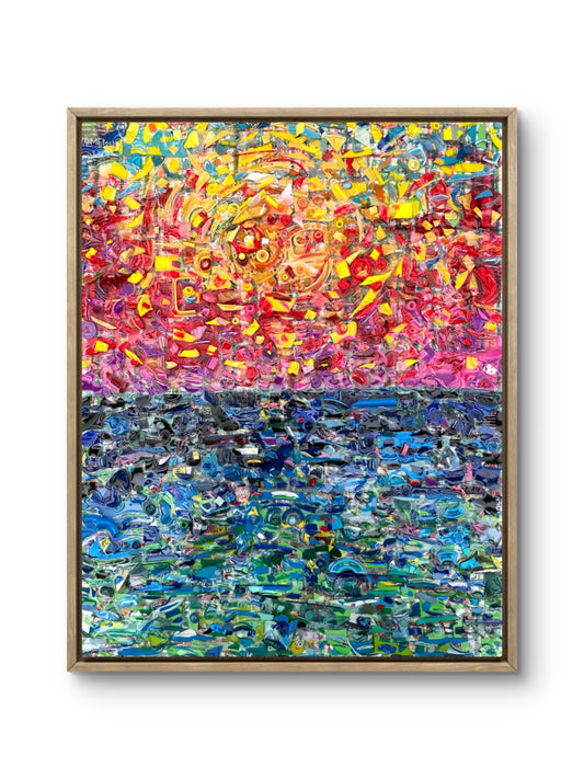 Plastic Sunset No. 2 — reclaimed beach plastic and layered resin artwork